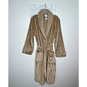 LOGO Lori Goldstein Women's S / M Sleepwear ROBE Long Sleeves Waist Tie TAN